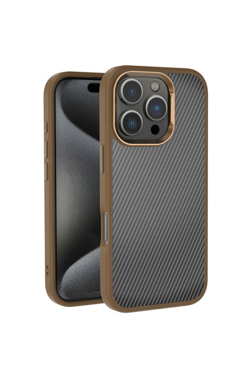 Apple İphone 16 Pro Max Kılıf Karbon Fiber Görünümlü Parlak Kamera Çerçeveli Klfs Venus Kapak-Rose B