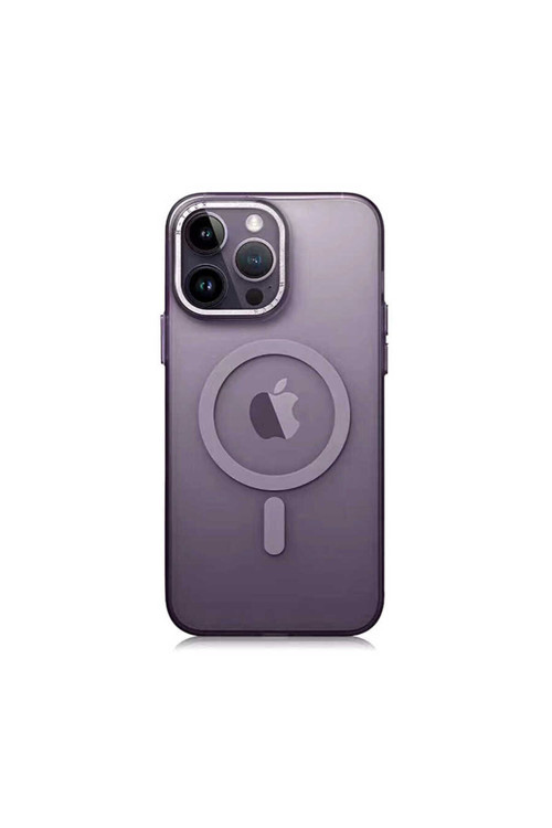 İphone 14 Pro Max Uyumlu Magsafe Şarj Özellikli Buzlu Sert Pc Klfs Tuval Kılıf-Derin Mor