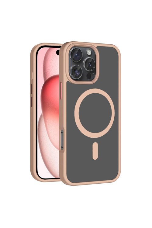 İphone 16 Pro Kılıf Magsafe Şarj Özellikli Mat Arka Yüzey Klfs Sio Kapak - Rose Gold