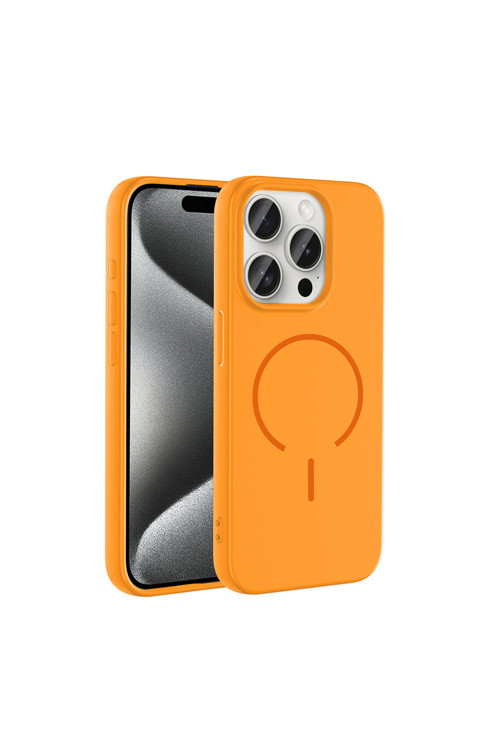 İphone 15 Pro Kılıf M-Safe Şarj Özellikli Klfs Meta Kapak - Turuncu
