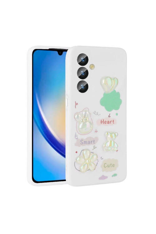 Galaxy A24 Kılıf Kabartma Figürlü Parlak Klfs Toys Silikon Kapak - Beyaz