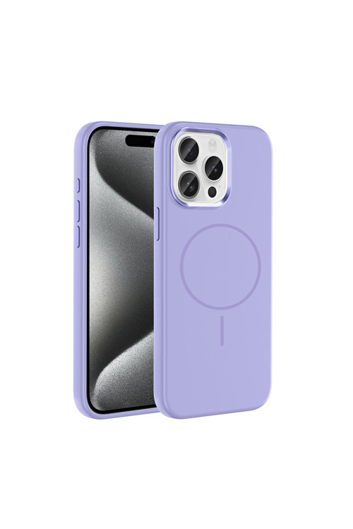 İphone 15 Pro Max Kılıf M-Safe Şarj Özellikli Metal Kamera Çerçeveli Klfs Edi Silikon Kapak - Lila