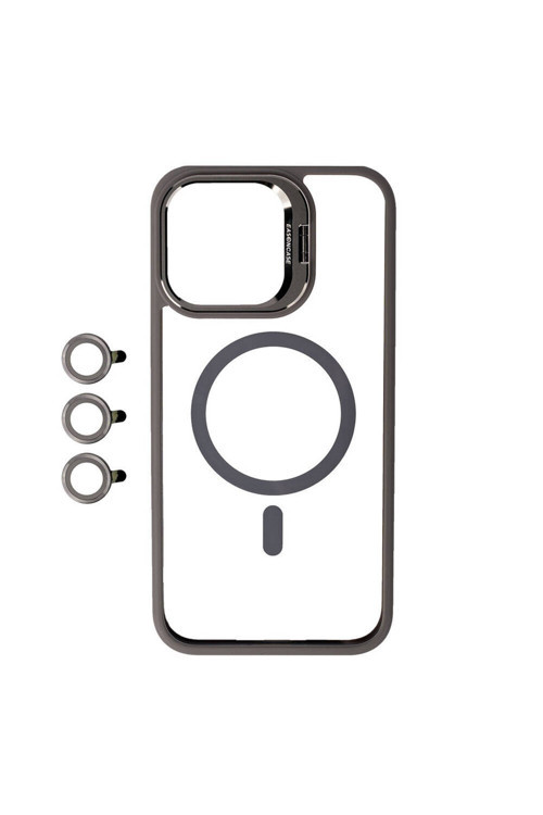 İphone 15 Pro Uyumlu Magsafe Wireless Şarj Özellikli Standlı Klfs Magsafe Klon Lnsm-Li Kılıf-Gr
