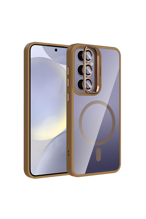 Galaxy S25 Plus Kılıf Standlı Ve Kamera Lens Hediyeli M-Safe Şarj Özellikli Klfs Etro Kapak - Desert