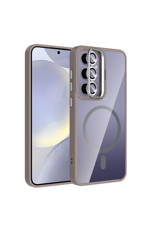 Galaxy S25 Plus Kılıf Standlı Ve Kamera Lens Hediyeli M-Safe Şarj Özellikli Klfs Etro Kapak - Gri