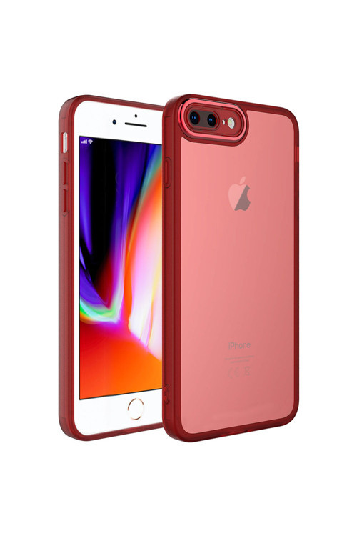 İphone 8 Plus Kılıf Kamera Korumalı Transparan Klfs Post Kapak - Kırmızı
