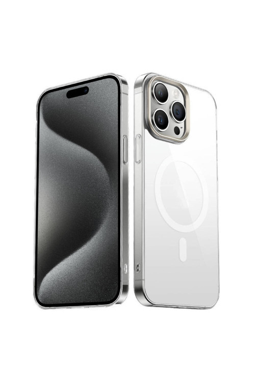 Apple İphone 15 Pro Max Kılıf Wireless Şarj Özellikli Sararmaz Şeffaf G-Glass Kapak