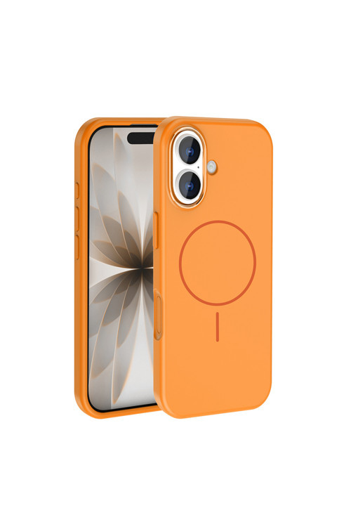 İphone 17 Kılıf M-Safe Şarj Özellikli Metal Kamera Çerçeveli Klfs Edi Silikon Kapak - Turuncu