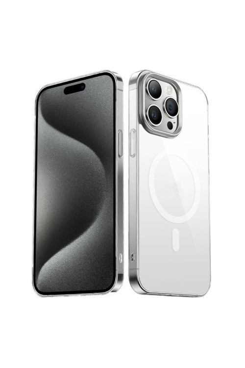 Apple İphone 15 Pro Max Kılıf Wireless Şarj Özellikli Sararmaz Şeffaf G-Glass Kapak
