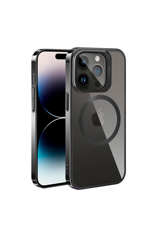 İphone 14 Pro Max Uyumlu Magsafe Wireless Şarj Özellikli Standlı Klfs Klon Kılıf-Siyah
