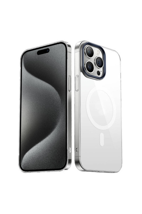 Apple İphone 15 Pro Max Kılıf Wireless Şarj Özellikli Sararmaz Şeffaf G-Glass Kapak