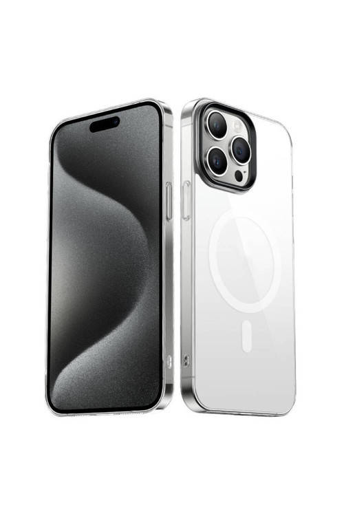 Apple İphone 15 Pro Max Kılıf Wireless Şarj Özellikli Sararmaz Şeffaf G-Glass Kapak