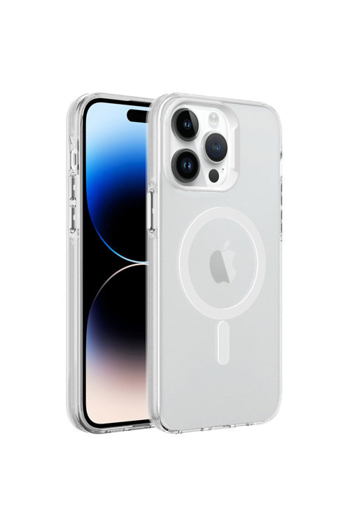 İphone 14 Pro Max Uyumlu Klfs Magsafe Şarj Özellikli Buzlu Transparan C-Pro Sert Kılıf-Renksiz