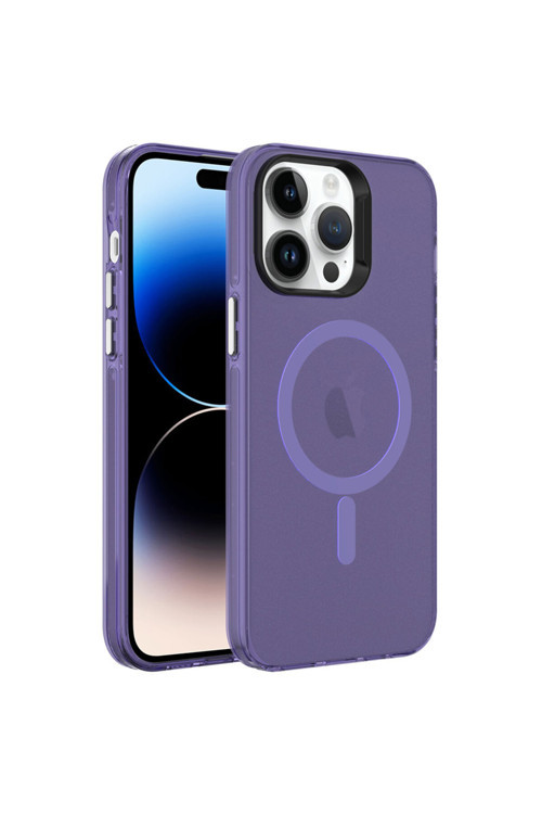 İphone 14 Pro Max Uyumlu Klfs Magsafe Şarj Özellikli Buzlu Transparan C-Pro Sert Kılıf-Derin M