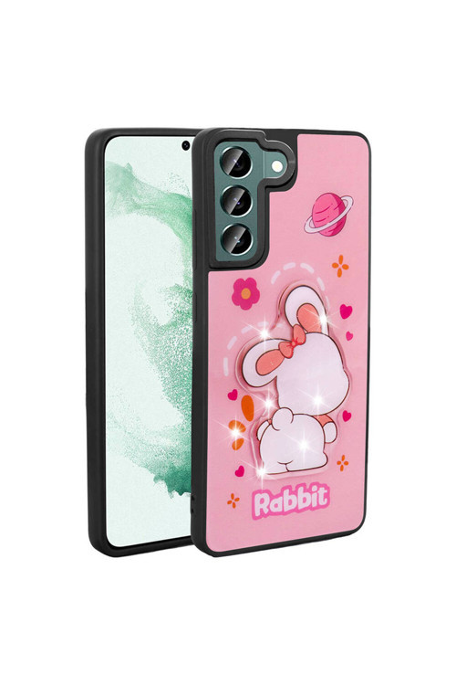 Galaxy S21 Fe Kılıf Parlayan Kabartmalı İkonik Figürlü Klfs Amas Silikon Kapak - Pembe