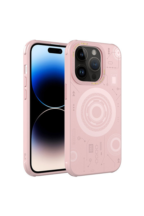 İphone 14 Pro Max Uyumlu Klfs Wireless Şarj Özellikli Desenli Hot Kılıf-Rose Gold