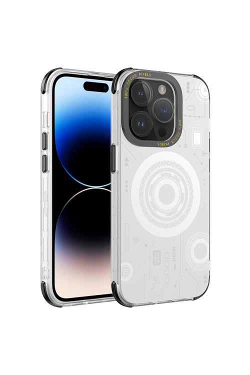 İphone 14 Pro Max Uyumlu Klfs Wireless Şarj Özellikli Desenli Hot Kılıf-Beyaz