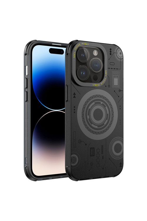 İphone 14 Pro Max Uyumlu Klfs Wireless Şarj Özellikli Desenli Hot Kılıf-Siyah
