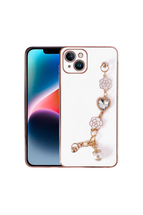 İphone 15 Plus Klfs El Tutamaçlı Kamera Korumalı Klfs Taka Silikon Kılıf-Beyaz