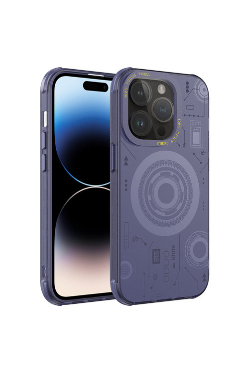 İphone 14 Pro Max Uyumlu Klfs Wireless Şarj Özellikli Desenli Hot Kılıf-Derin Mor