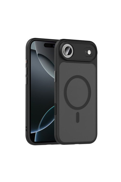 İphone 17 Air Kılıf Mat Arka Yüzey Wireless Şarj Özellikli Zore Flet M-Safe Kapak - Siyah