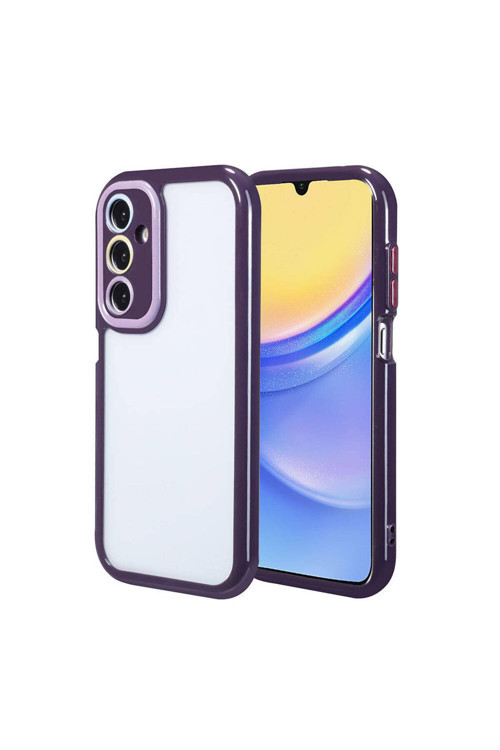 Galaxy A15 Kılıf Kamera Korumalı Renkli Kenar Ve Çerçeve Tasarımlı Klfs Vitamin Kapak-Derin Mor
