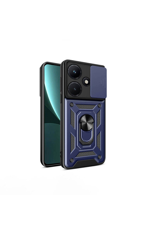 İnfinix Hot 30İ Kılıf Magnetik Standlı Kamera Korumalı Klfs Sürgülü Vega Kapak - Mavi