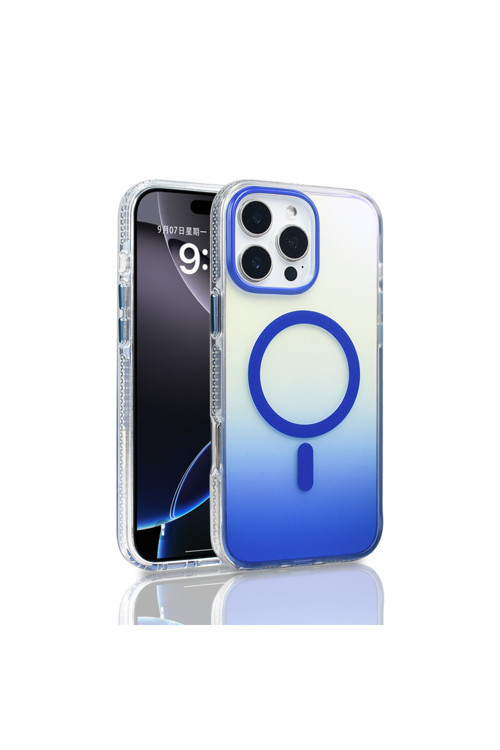 İphone 16 Pro Max Kılıf M-Safe Şarj Özellikli Transparan Renk Geçişli Klfs Toros Kapak - Mavi