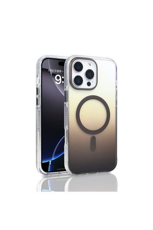 İphone 16 Pro Max Kılıf M-Safe Şarj Özellikli Transparan Renk Geçişli Klfs Toros Kapak - Gri