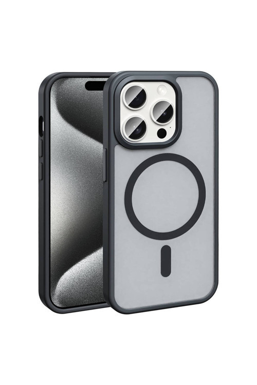 İphone 15 Pro Kılıf Magsafe Şarj Özellikli Mat Arka Yüzey Klfs Sio Kapak-Siyah