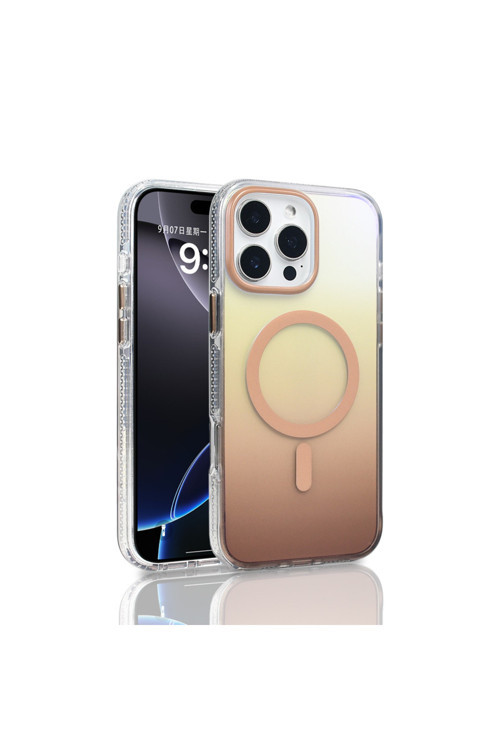 İphone 16 Pro Max Kılıf M-Safe Şarj Özellikli Transparan Renk Geçişli Klfs Toros Kapak - Gold