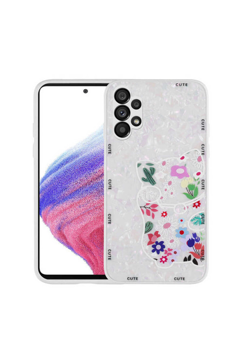 Galaxy A13 4G Kılıf Desenli Sert Silikon Klfs Mumila Kapak - White Cat