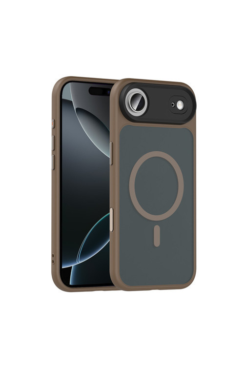 İphone 17 Air Kılıf Mat Arka Yüzey Wireless Şarj Özellikli Zore Flet M-Safe Kapak - Desert Titanyum