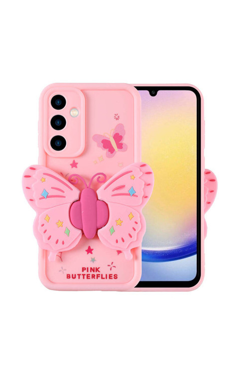 Galaxy A25 Kılıf Kamera Korumalı Figür Tasarımlı Klfs Kapya Kapak-Pembe Açık