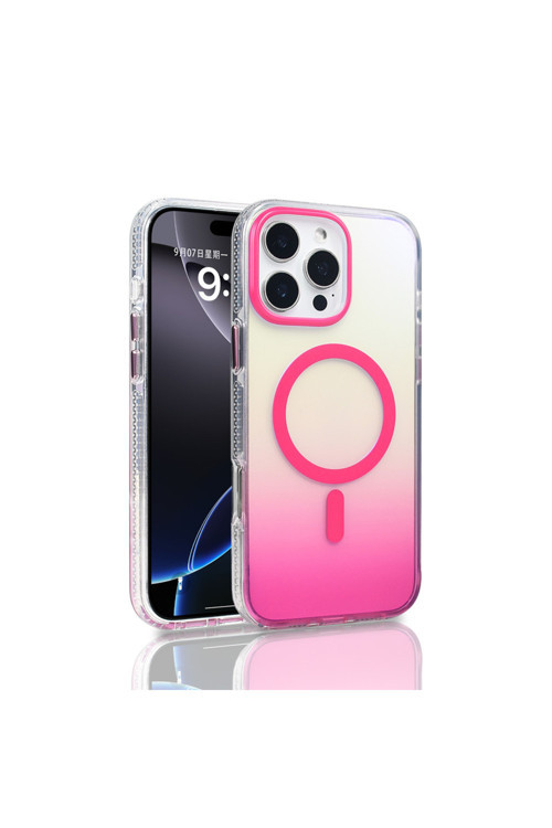 İphone 16 Pro Max Kılıf M-Safe Şarj Özellikli Transparan Renk Geçişli Klfs Toros Kapak - Rose Pembe