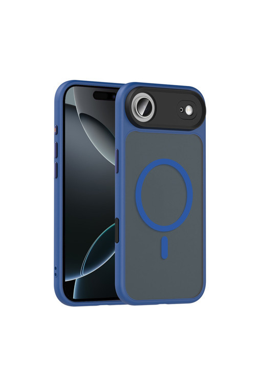 İphone 17 Air Kılıf Mat Arka Yüzey Wireless Şarj Özellikli Zore Flet M-Safe Kapak - Lacivert