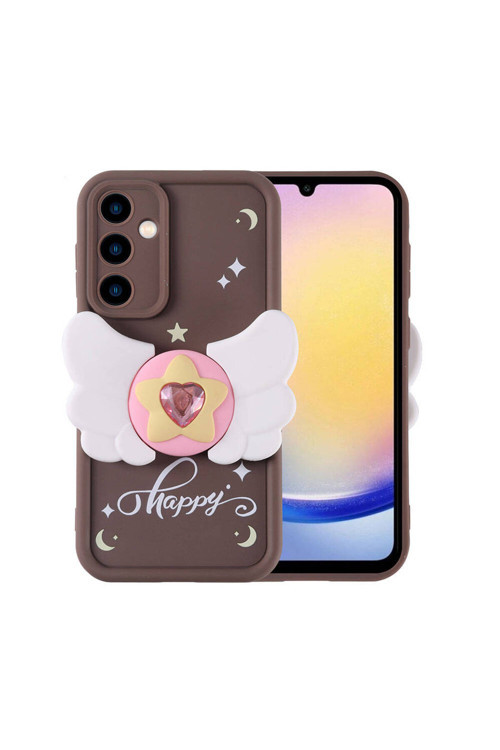 Galaxy A25 Kılıf Kamera Korumalı Figür Tasarımlı Klfs Kapya Kapak-Koyu Kahve