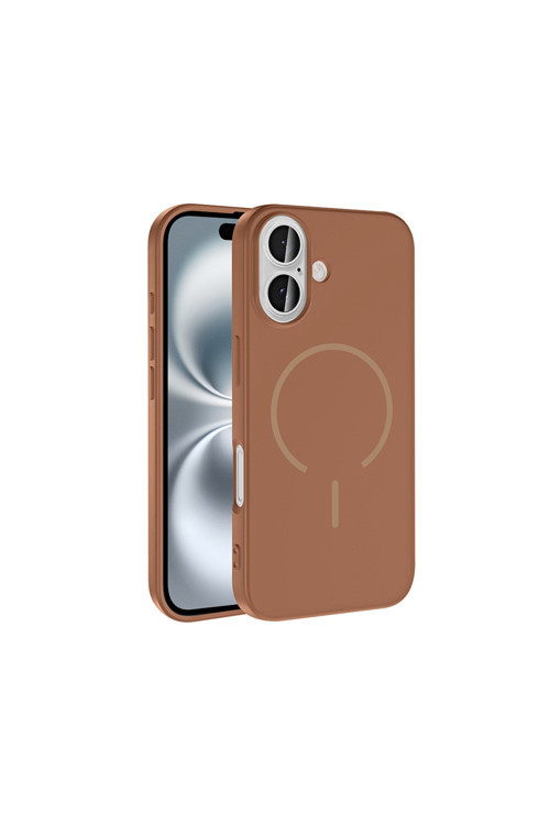 İphone 16 Kılıf M-Safe Şarj Özellikli Klfs Meta Kapak - Kahverengi