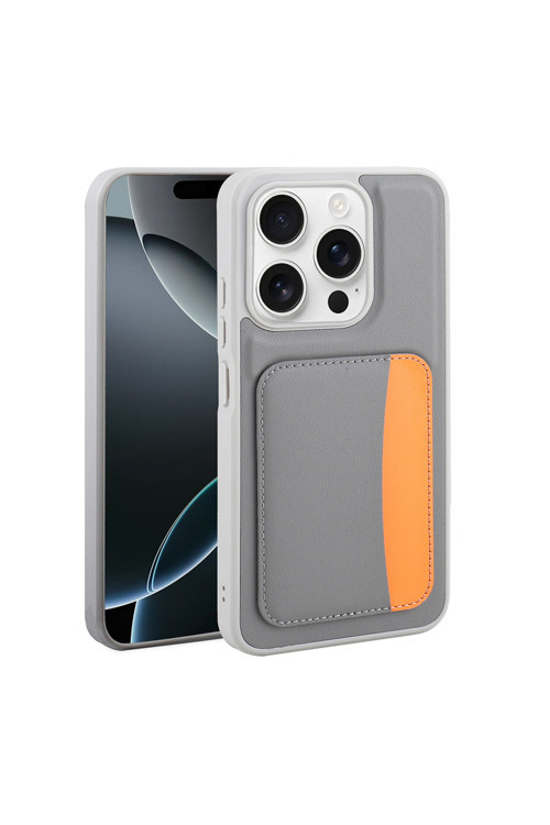 İphone 15 Kılıf Kartlıklı Klfs X-Kart Silikon Kapak - Koyu Gri