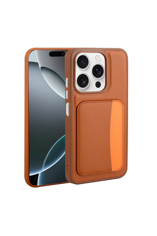 İphone 15 Kılıf Kartlıklı Klfs X-Kart Silikon Kapak - Kahverengi
