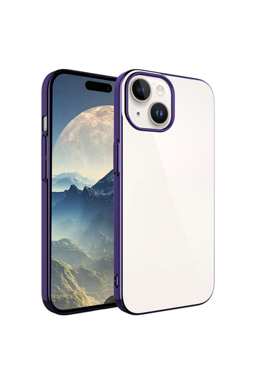 İphone 15 Plus Uyumlu Sert Pc Renkli Çerçeveli Klfs Riksos Kılıf-Derin Mor