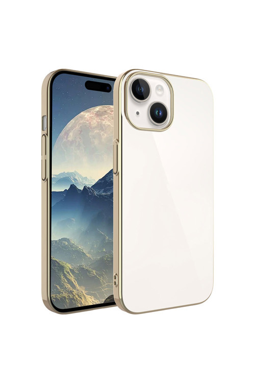 İphone 15 Plus Uyumlu Sert Pc Renkli Çerçeveli Klfs Riksos Kılıf-Gold