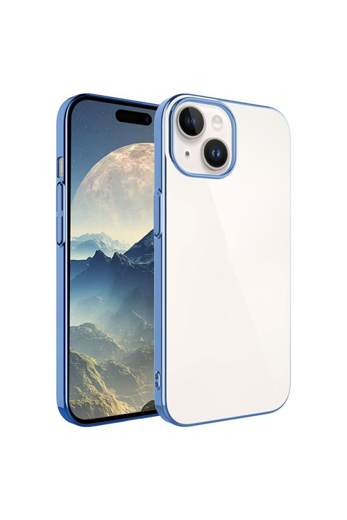 İphone 15 Plus Uyumlu Sert Pc Renkli Çerçeveli Klfs Riksos Kılıf-Sierra Mavi