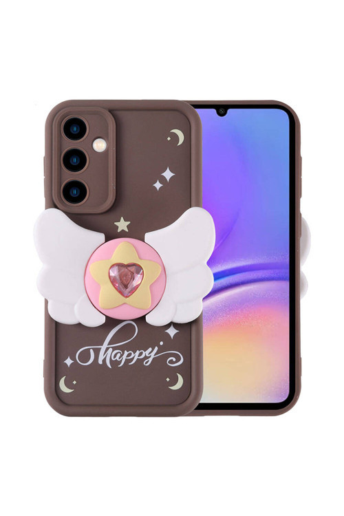 Galaxy A05S Kılıf Kamera Korumalı Figür Tasarımlı Klfs Kapya Kapak-Koyu Kahve