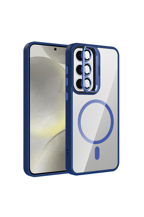 Galaxy S24 Fe Kılıf Standlı Ve Kamera Lens Hediyeli M-Safe Şarj Özellikli Klfs Etro Kapak - Lacivert