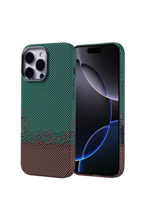 İphone 16 Pro Kılıf Magsafe Şarj Özellikli Karbon Fiber Görünümlü Klfs Nekst Kapak - Yeşil