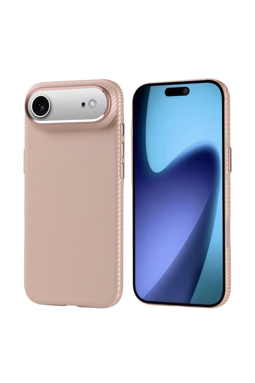 İphone 17 Air Kılıf M-Safe Şarj Özellikli Karbon Fiber Görünümlü Klfs Nekst Kapak - Bej