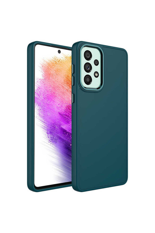 Galaxy A33 5G Kılıf Metal Çerçeve Ve Buton Tasarımlı Silikon Klfs Luna Kapak - Koyu Yeşil