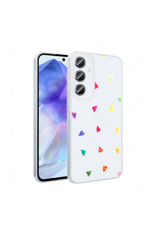 Galaxy A55 Kılıf Şeffaf Figürlü Zore Folk Sert Kapak - Kalp