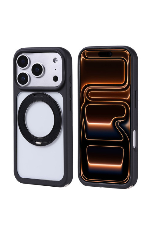 İphone 17 Pro Max Kılıf M-Safe Şarj Özellikli Standlı Klfs Piza Silikon Kapak - Siyah